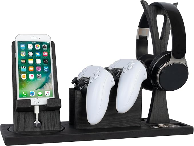 Gaming Accessories Organizer with Headphone Holder, Rotatable Phone Stand & Controller Stand - Unique Gamer Gifts Controllers Holders Gaming Equipment, Gifts for Gamers Controller Holder by Kaseny