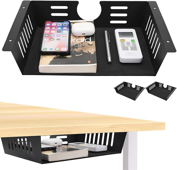 2 Pack Under Desk Shelf - Under Desk Storage Shelf Metals,Under Desk Organizer - Black Under Shelf Storage for Office Tables & Workstations（11 Inch） by Unknown