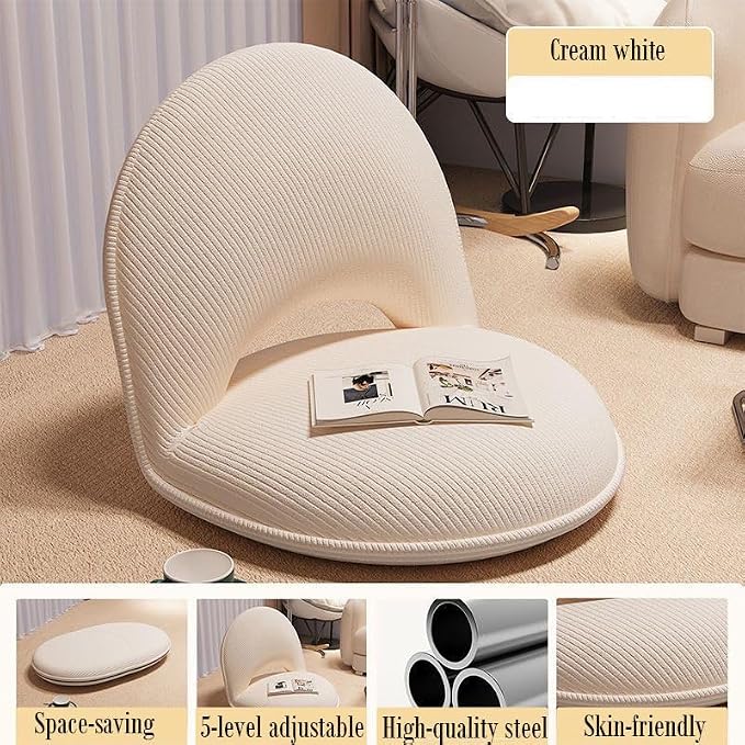 Floor Chair with Back Support, Foldable Lazy Sofa Chair for Adults, Adjustable Corduroy Gaming Reading Chair, Ergonomic Seat Cushion for Bedroom Bay Window Tatami Living Room, Beige - Image 3
