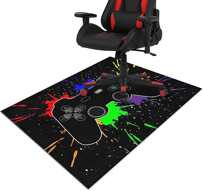 Gaming Chair Mat for Carpet Hardwood Tile Floor,36"x48" Gaming Rug for Gaming Room, Under Desk Non Slip Gamer Rug,Low-Pile Game Room Rug,Rubber Backing Large Gaming Chair Floor Mat,Colorful Gamepad by Unknown