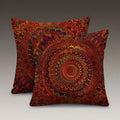 Decorative Linen Throw Pillow Covers, Mandala Pattern, Set of 2 18x18 pillows Red Fantasy Golden Mandala Bohemian Style Modern Decorative Square Pillowcases for Sofa Couch Bedroom Living Room Car by Unknown
