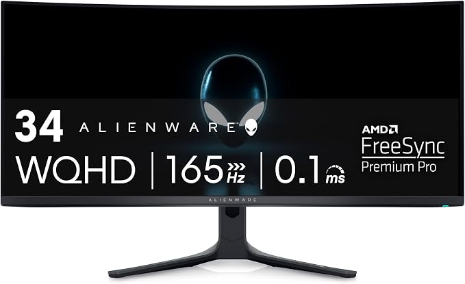 Alienware AW3423DWF Curved QD-OLED Gaming Monitor - 34-inch Quantum Dot, 0.1Ms 165Hz 21:9, 99.3% DCI-P3 Color Gamut, VESA DisplayHDR, 400, AMD FreeSync Premium Pro - Black by Alienware