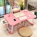 Laptop Bed Table, Foldable Laptop Desk Bed Tray with Storage Drawer, Lap Desk TV Tray for Breakfast Serving, Notebook Stand Reading Holder with Phone Slot and Cup Holder for Sofa Couch Floor-Pink by LaptopDeskforBed