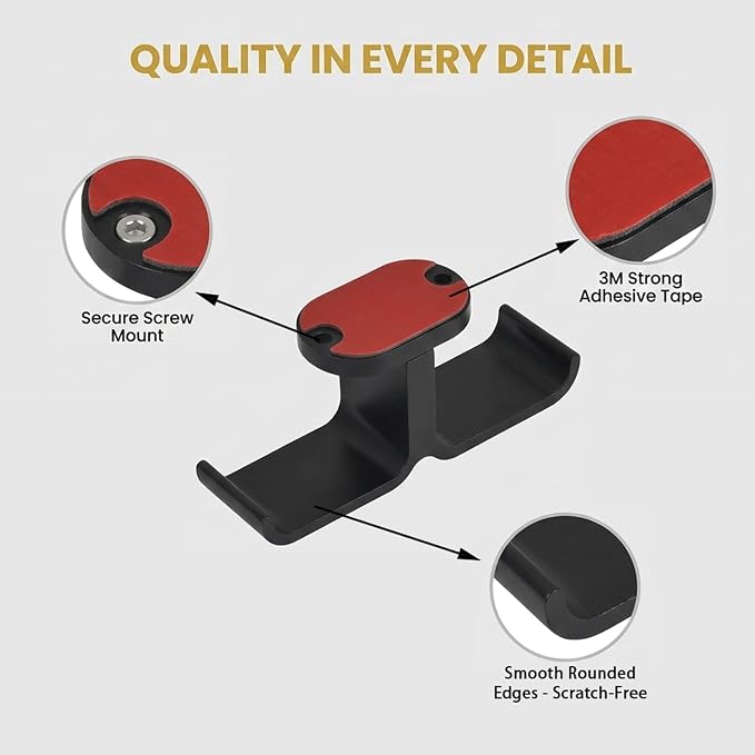 Under Desk Headphone Hanger, 360° Rotatable Dual Headset Holder with Strong Adhesive & Screws, All-Aluminum Metal Headphone Hook for Gaming Home Office – Black - Image 4