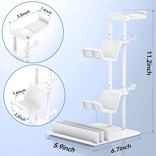 KDD Headphone Stand, Controller Holder & Headset Holder for Desk, Earphone Stand with Aluminum Supporting Bar, Universal Storage Organizer Headphones/Controller/Switch/Mobile Phone(White) - Image 8