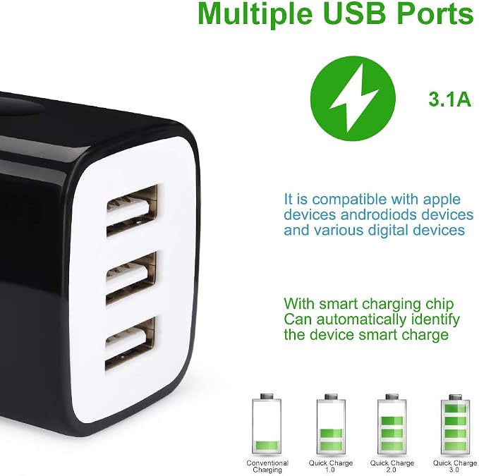 Wall Charger Adapter, USB Cubes, Sicodo 3Pack Universal Travel 3.1A 3 Muti - Image 4