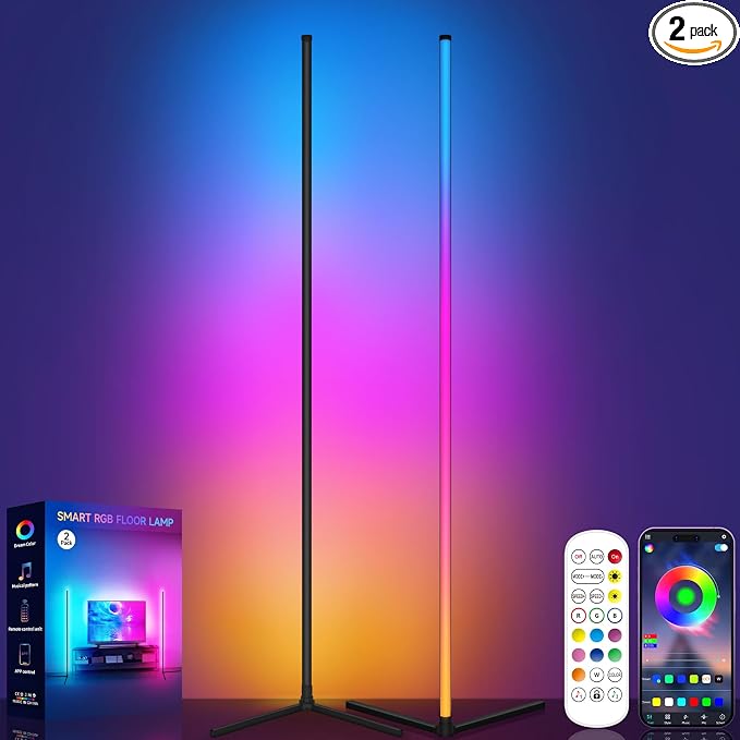 Tyute Floor Lamp, RGB LED Corner Lamp with Music Sync, Smart App and Remote Control Color Changing Ambience Light, 16 Million Colors Standing Lamp for Bedroom Living Room Gaming Room (2pcs) by TYUTE