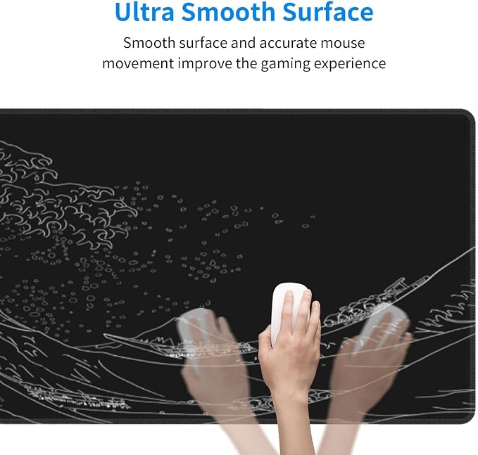 Extended Gaming Mouse Pad, Large Gaming Mouse Waterproof with Stitched Edges, Non-Slip Desktop Pad for Home and Office, Level Up Your 31.5x11.8 Inch… (Black Wave) - Image 4