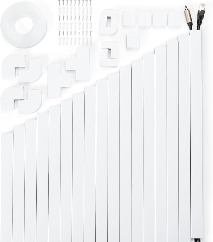 306in Cord Hider Kit, Cord Covers for Wires on Wall, Paintable Wire Cover for Cords, Cable Hider for Wall Mounted TV, White Cord Concealer, Cable Raceway Wire Management, 18x L17in x W0.95in x H0.55in by ZhiYo