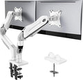 HUANUO Dual Monitor Stand - Full Adjustable Monitor Desk Mount Swivel Vesa Bracket with C Clamp, Grommet Mounting Base for 13 to 32 Inch Computer Screens - Each Arm Holds 4.4 to 19.8lbs - White by HUANUO