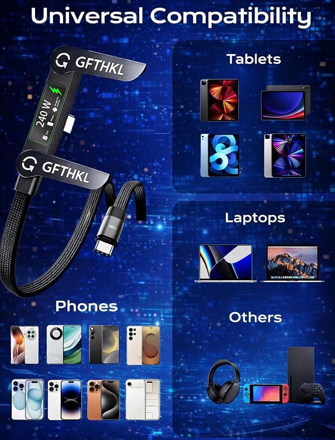 Invisible Holder Charger Cable, 240W Super Fast Charging with Stand, Built-in Phone Support Fast Charging Cord, Type C Braided Design for Gaming Office Travel (A to Type - C) - Image 7