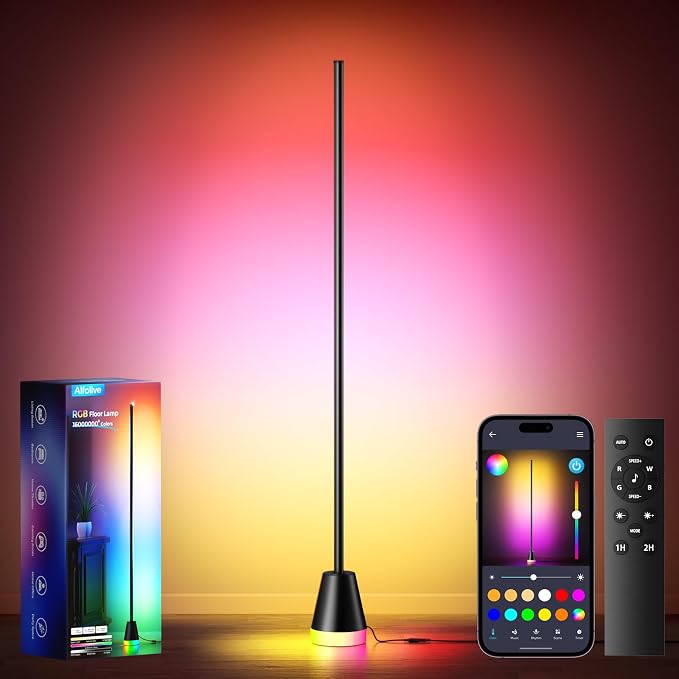 RGB Corner Floor Lamp, Smart Modern LED Mood Light, Glossy Black by Unknown