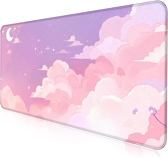 Beautiful Pink Cloud Mouse Pad, Suitable for Girls' Office Decoration Pad | Large Extended Mouse Pad; Full Desk Coverage; Waterproof Coating; Stable Anti-Slide Base For Gaming, Office, Study Daily Use by LQFIWSS