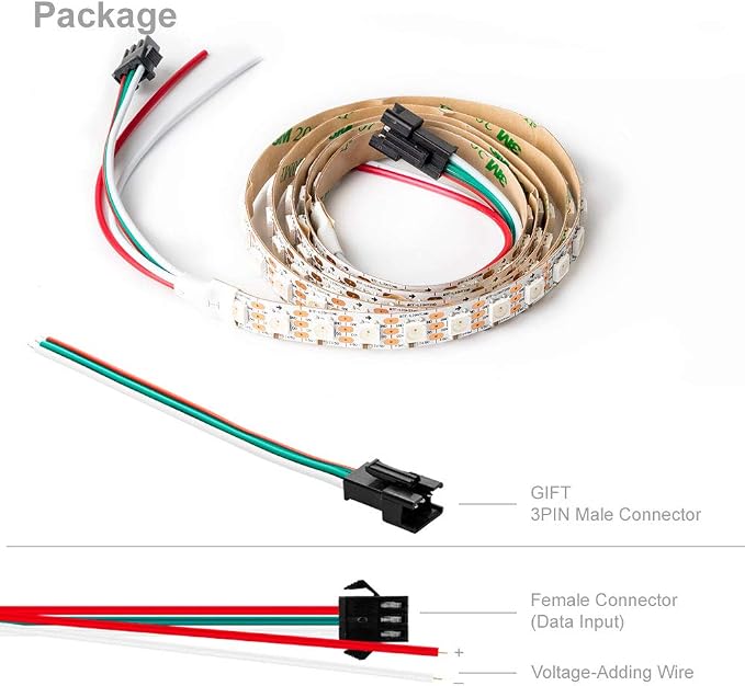 BTF-LIGHTING WS2812B IC RGB LED Strip,UL Listed,Pure Gold Wires,DC5V 3.28FT 100LED 5050SMD,Individually Addressable,Flexible for DIY Chasing Full Color Project,3M Tape,IP30(No Adapter or Controller) - Image 6