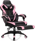 GYMAX Gaming Chair, Ergonomic Computer Chair with Footrest, Linkage Armrests & Lumbar Cushion, Big Wide High Back Video Gaming Chair, Reclining Office Rolling Chair for Adult/Teens (Pink) by GYMAX