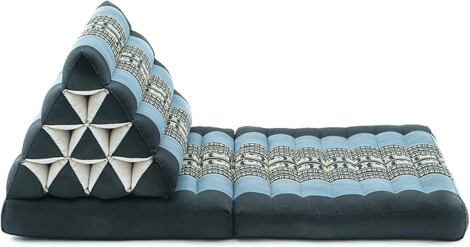 LEEWADEE 2-Fold Mat with Triangle Cushion – Comfortable TV Pillow, Foldable Mattress with Cushion Made of Eco-Friendly Kapok, 45 x 20 inches, Blue - Image 7