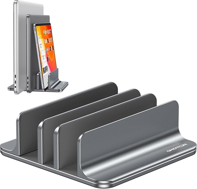 OMOTON 3-Slot Multiple Vertical Laptop Stand, Fits All MacBook, Grey by OMOTON