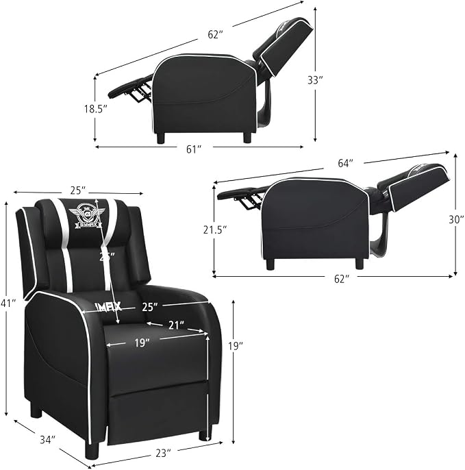 POWERSTONE Gaming Recliner Chair, Reclining Gaming Chairs for Adults Ergonomic Leather Sofa with Footrest Lumbar Support Headrest and Side Pouch for Living Room Home Theater, White - Image 3