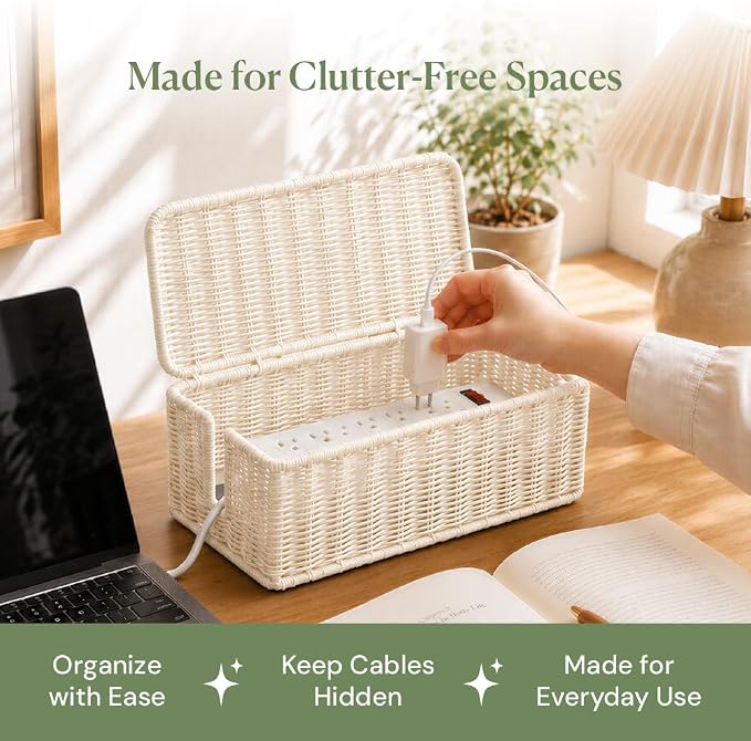 Cable Management Box, Handmade Rattan Cord Organizer for Power Strip - Image 9