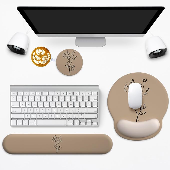 3 in 1 Ergonomic Mouse Pad and Keyboard Wrist Rest with Coaster Set-Brown - Image 6