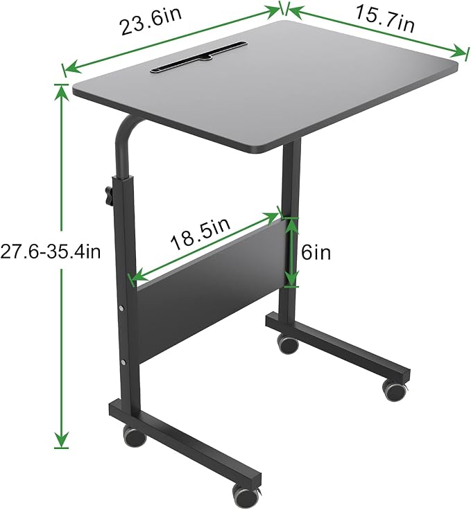 DlandHome 23.6 Inches Rolling Desk with Wheels Adjustable Height, Black - Image 3