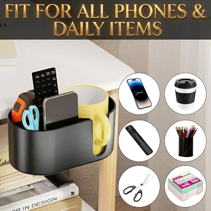 4 in 1 Desk Cup Holder Clamp, Desk Side Drink Holder with Headphone Hook - Image 5