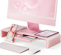 Pink Monitor Stand Riser, Klearlook Foldable, Height Adjustable Computer Stand, Desk Shelf Riser with Storage Drawer &Tablet Phone Stand for Desktop, Laptop by KlearlookMaximizedClarity