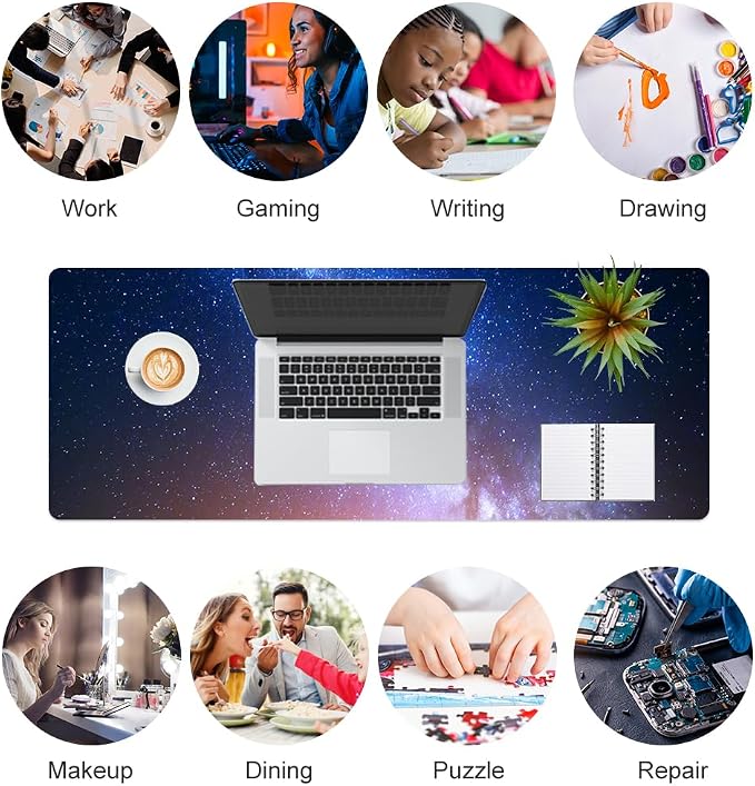 QiyI PU Leather Large Mouse Pad, Office Decor, 31.5" x 11.8", Blue Galaxy | Desk Décor Accessories, Extended Size, Waterproof & Easy to Clean, Smooth Surface, Non Slip Desk Organization - Image 7
