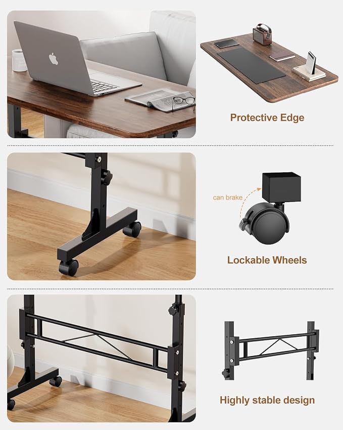 Amztabler Small Standing Desk Adjustable Height, Mobile Stand Up Desk with Wheels, 32 Inch Portable Rolling Desks Conference Room Tables for Walking Pad Treadmill Wood Rustic - Image 6