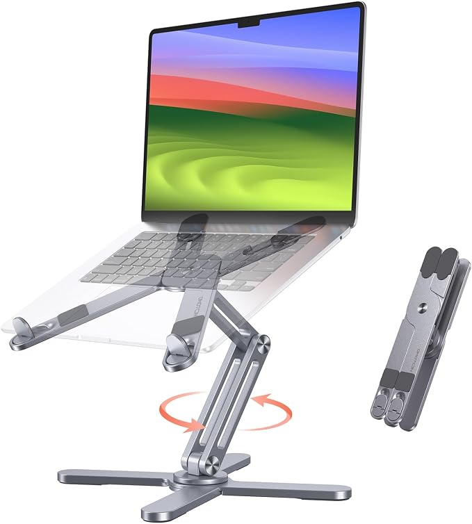 OMOTON LA10 360° Rotating Laptop Stand Riser Foldable for Desk, Space Grey | Aluminium Aolly, Tool-free Adjustable Height Angles, Collaborative Work, Easy Storage, Fits 11"-17" MacBook Pro/Air, Dell, HP by OMOTON