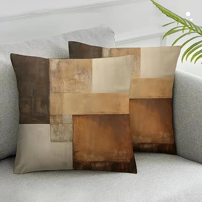Decorative Throw Pillow Covers, Modern Abstract Brown Geometric Pattern, Set of 2，18x18 Pillows Linen Pillowcase，Modern Decorative Square Pillowcases for Sofa Couch Bedroom Living Room Car - Image 4