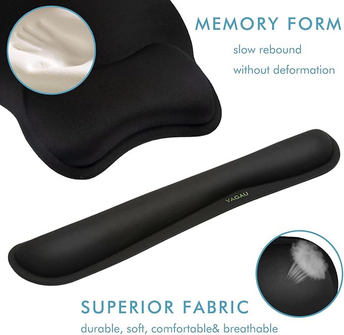 VAGAU Premium Keyboard Wrist Rest and Mouse Pad Wrist Support for 2 Pack | Ergonomic Memory Foam Set for Office, Laptop, Mac, Computer and Gaming, Comfortable Typing &Wrist Pain Relief - Image 4