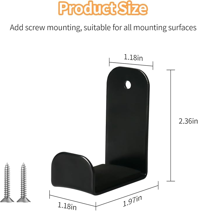 Headphone Stand, Adhesive Headphones Holder with Rubber Pad, Sticky Headset Hook for Desk or Wall, Headsets Hanger with Screws, Gaming Desk Accessories for All Headphone - Image 6