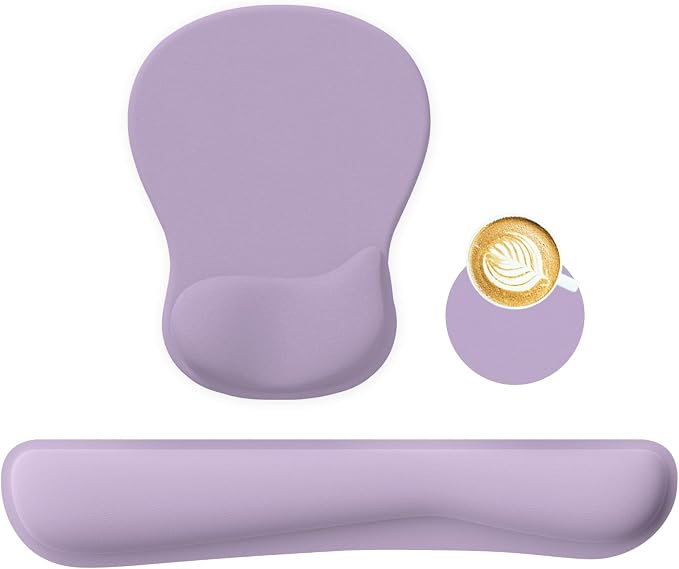 RICHEN Wrist Rest Support for Mouse Pad&Keyboard Set with Coaster,Concave Curved Memory Foam, Non-Slip Base Pain Relief Comfortable Easy Typing Pad for Home/Office (Lavender Purple) by RICHEN