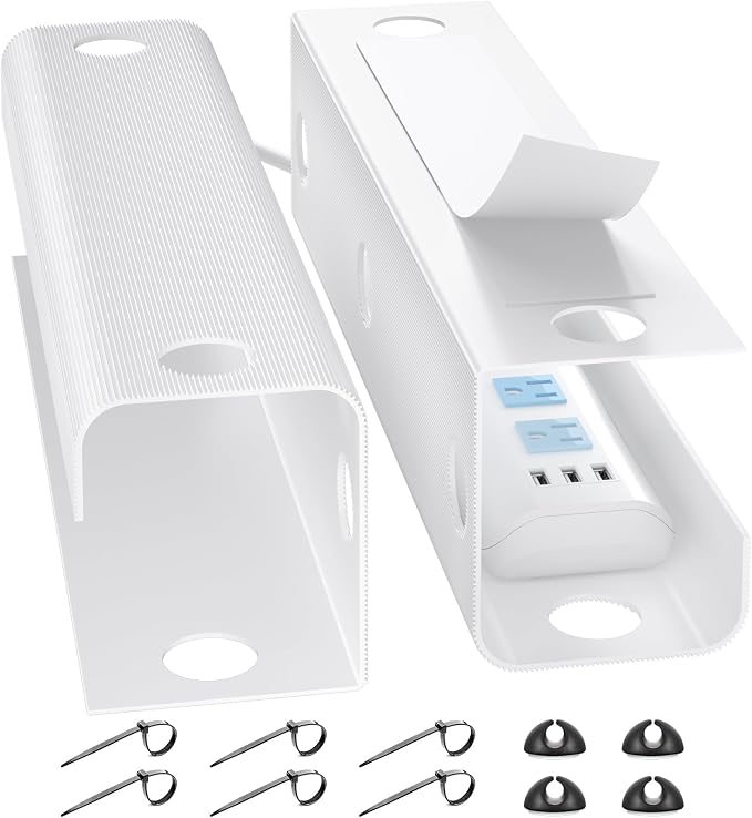YECAYE Large Under Desk Cable Management,Easy Install Cable Management Under Desk with 4 Cord Holders & 6 Ties,Child & Pet-Safe Cord Hider,Wire Organizer,Wire Cover Tray,White by Yecaye