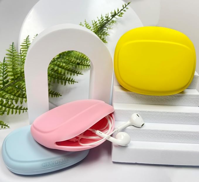 Silicone Headphone Organizer - Data Cable Storage Case - Mini Key Box - Portable Wired Headset Storage Bag (Yellow-Pink-Blue-3PCS) - Image 6