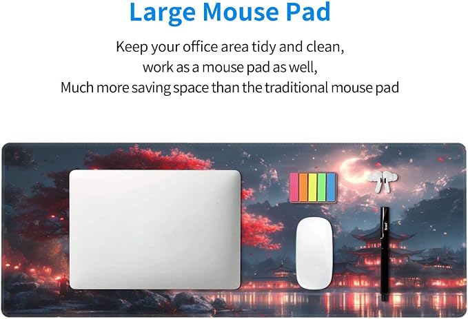Gaming Mouse Pad Desk Pad,Extended Big Mouse Pad,31.5x11.8 Inch Long Computer Keyboard Mouse Mat Mousepad with 3mm Non-Slip Base and Stitched Edge for Gaming and Office… (Night Lake) - Image 7