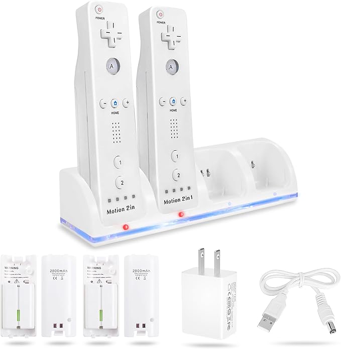 4-in-1 Charging Station for Wii&Wii U Remote Controller,Charger with 4 Rechargeable Battery Packs (4 Port Charging Station+4 pcs 2800mAh Replacement Batteries+USB Cable),Remote Not Included by NATNO