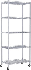 REGILLER 5-Wire Shelving Metal Storage Rack Adjustable Shelves,Standing Storage Shelf Units for Laundry Bathroom Kitchen Pantry Closet(Silver,11.8" D x 21.2" W x 55" H,With Wheels) by REGILLER