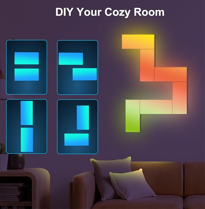 Rectangle LED Wall Lights Large, Smart Home Gaming Setup Lights RGB-IC DIY LED Light Panels Work with Alexa Google Assistant, APP & Voice Control, Music Sync for Bedroom Gaming Room TV Decor, 10 Pack - Image 5