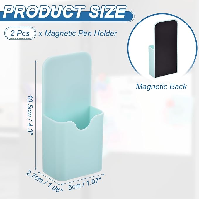 PATIKIL 2pcs Magnetic Pen Marker Holders, 50x27mm Dry Erase Marker Pencil Holder Cup Organizer for Classroom Home Office Refrigerator Whiteboard Locker, Blue, 4x2x1 - Image 2