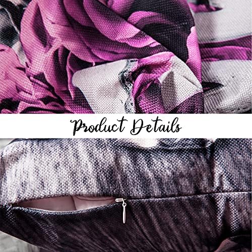 Light Purple Rose Throw Pillow Covers Set of 4 20x20” Flower Decorative Cotton Linen Square Pillow Cases for Bedroom Outdoor Patio Couch Cotton Linen Cushion Covers Living Room Bed Sofa Home Decor - Image 7