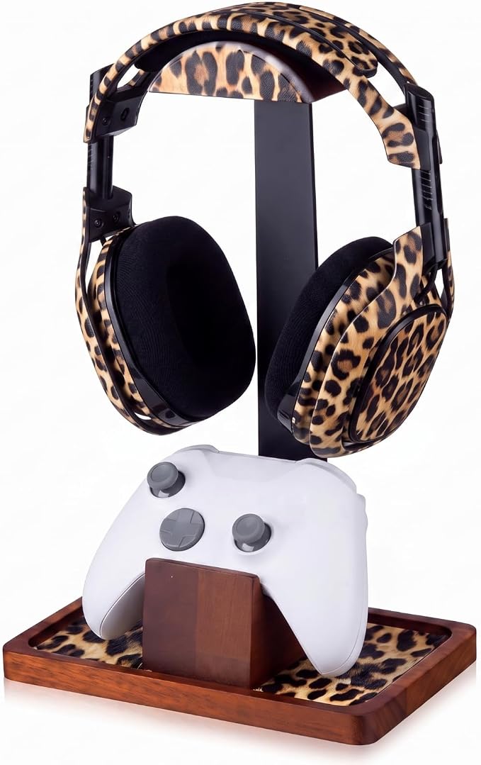 Yookeer Leopard Headphone Stand with Controller Holder Storage Base by Yookeer