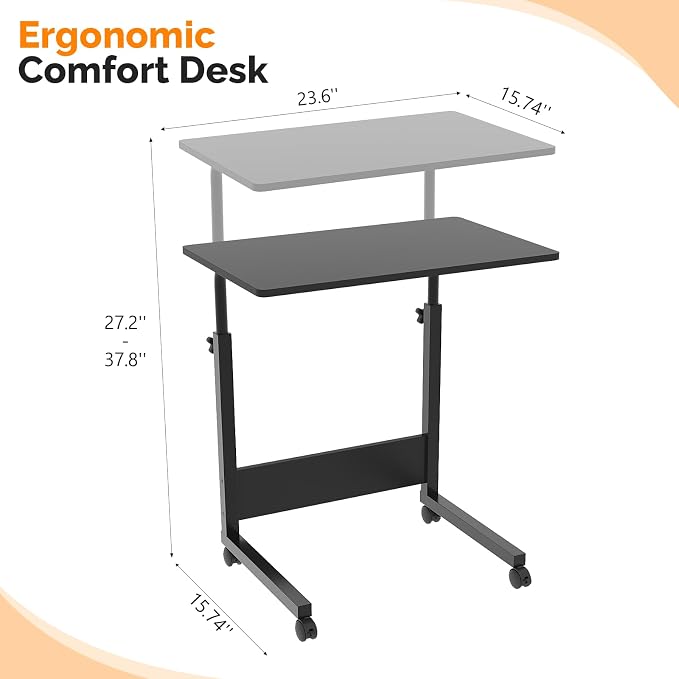 FCH Portable Computer Workstation, Standing Desk Adjustable Height, Small Computer Desk w/Rolling, Sit Stand Laptop Desk TV Tray for Bed Sofa Hospital Reading Eating, Black, 23.6" - Image 3