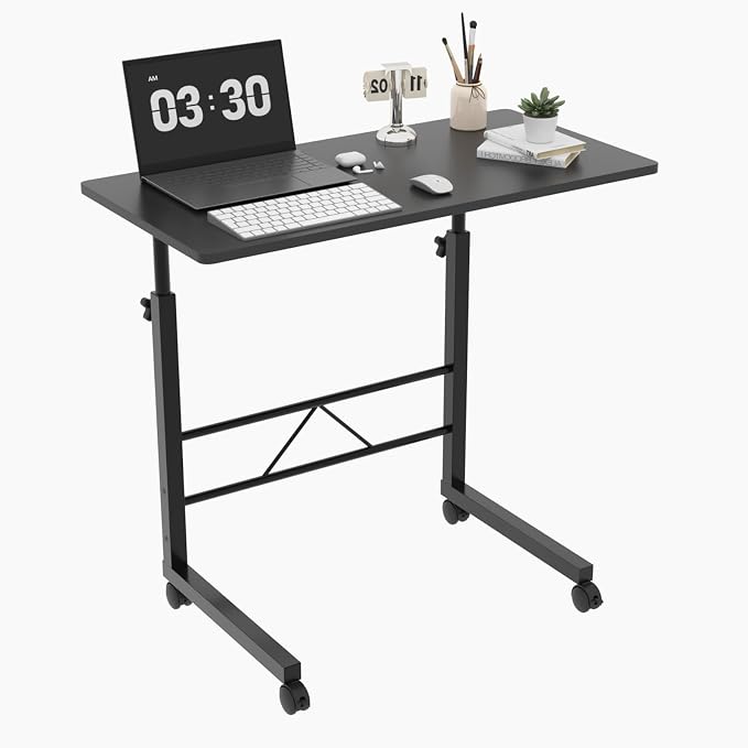 FCH Computer Workstation, Standing Desk Adjustable Height, Small Computer Desk w/Rolling, Sit Stand Laptop Desk TV Tray Computer Workstation for Bed Sofa Hospital Reading Eating, 31.5", Black by FCH