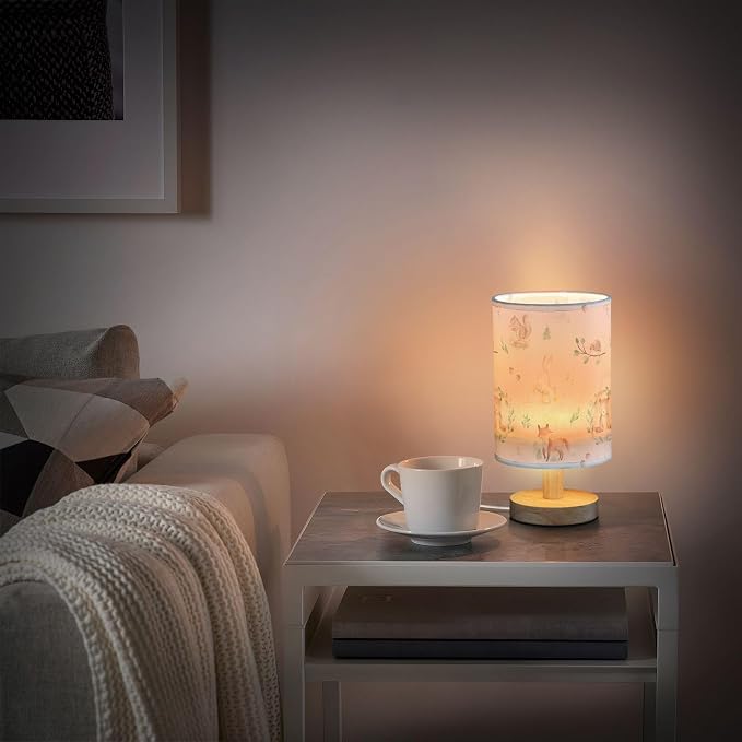 Bedside Table Lamp Woodland Animals Nightstand Lamp with Wood Forest Rabbit Deer Hedgehog Floral Desk Lamps for Bedroom Living Room Nursery Office Home Decor - Image 6