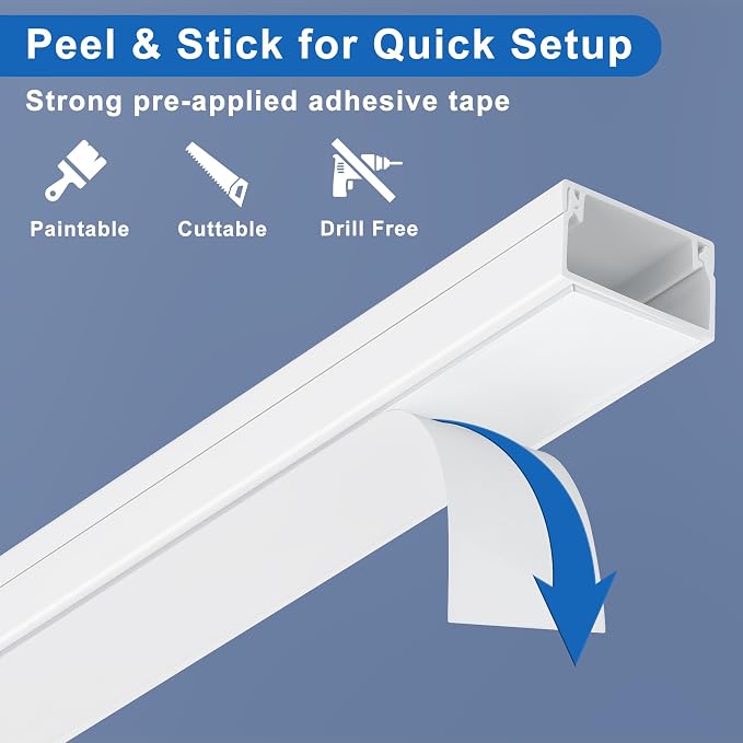 ZhiYo Cord Hider Kit, Cord Covers for Wires on Wall, Self-Adhesive Cable Raceway, TV Cord Hider for Wall Mounted TV, Paintable Cable Management Cover Kit, 7X L14in x W0.95in x H0.55in, White - Image 5