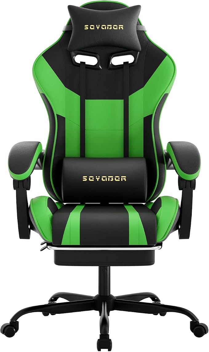 Ergonomic Gaming Chair,A Versatile 3-in-1 Video Game Chair for Work, Study, and Gaming,Features an Adjustable Backrest, Footrest, and Linked Armrests Office Chair for Adults,Blackgreen by seyaber