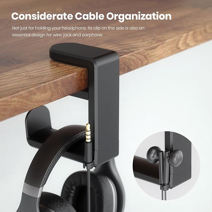 EURPMASK Rotating Headphone Stand,Adjustable Clamp-on Headset Holder Hanger | 360 Degree Swivel,Headset Hook Under Desk,No Residue,Cable Organizer,Soft Rubber Pads,Keep Headphones Secure&Desk Tidy,Black - Image 7