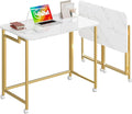 4NM 31.5" Mobile Small Rolling Computer Desk, Folding Laptop Cart Table with Wheels, Portable Office Desk for Small Space Couch Bed - White and Golden by 4NM